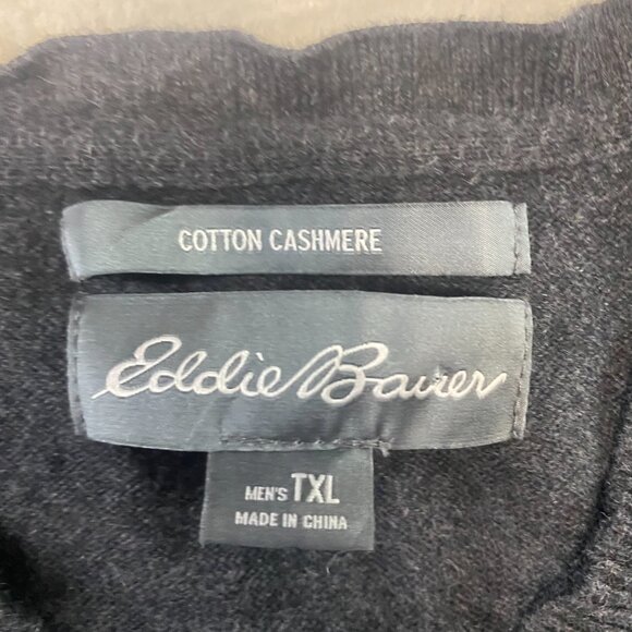Eddie Bauer Cotton Cashmere Men's Size TXL Gray V Neck Long Sleeve Sweater - Picture 4 of 9